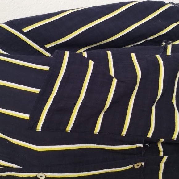 Free People Intimately Navy Yellow White Buttondown Short Sleeve Oversized Small - Picture 4 of 10